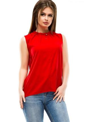Блуза свободного кроя с удлиненной спинкой, цвет красный 48 50 52рр