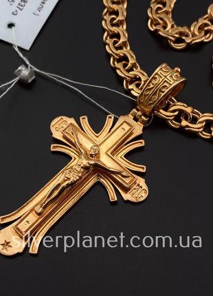 Комплект! толстая позолоченная мужская серебряная цепочка с крестиком. цепь бисмарк и...
