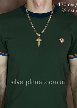 Комплект! толстая позолоченная мужская серебряная цепочка с крестиком. цепь бисмарк и...