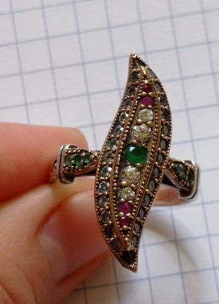Индийское кольцо с агатом и рубином,1 фото