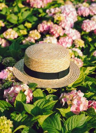 Літній соломʼяний капелюх канотьє із палірованої соломи2 фото