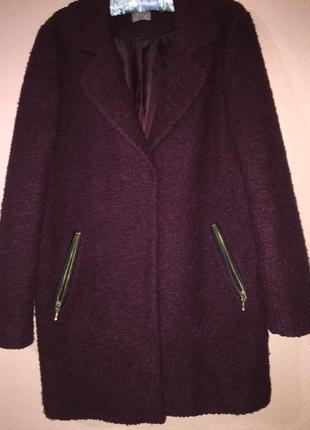 Вовняне пальто букле кольору марсала5 фото