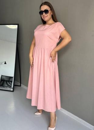 Женское платье летнее платье макси длинное льняное из натуральной ткани стильное модное серое пудра розовое3 фото