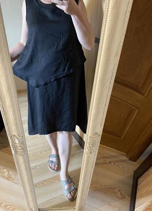Шикарное чёрное ассиметричное льняное платье 52-54 р
