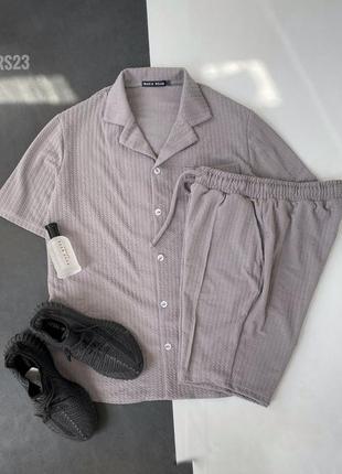 Костюм мужской рубашка и шорты летний серый