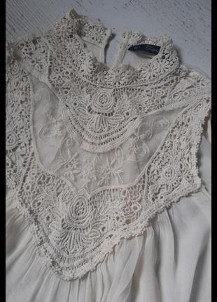 Шифоновая блузка майка с ажурной вышивкой zara.3 фото