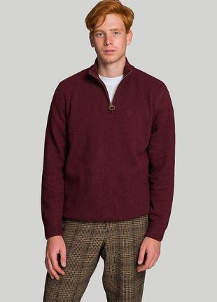 Barbour, элегантный, меланжевый, мужской свитер, 1/4 застёжка-молния, воротник стойка, бордо.
