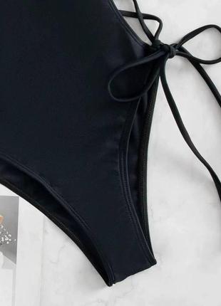 Слитный женский черный купальник со шнуровкой/ стильный женский купальник s m 20245 фото