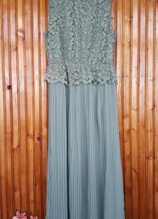 Красивое кружевное вечернее платье миди h&amp;m мятного цвета.2 фото