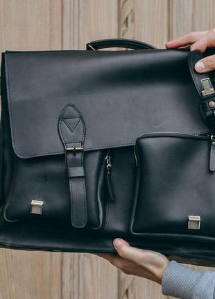 Чорна шкіряна сумка для ноутбука 17 дюймів, шкіряний чоловічий портфель3 фото