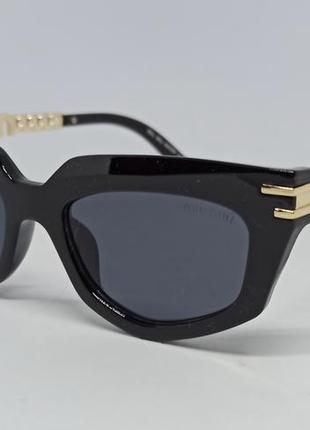 Очки в стиле miu miu брендовые женские солнцезащитные черные с золотыми дужками1 фото