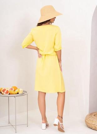 Желтое хлопковое платье на кулиске3 фото