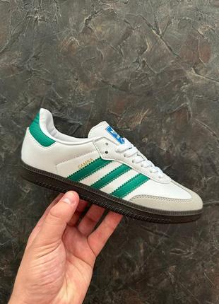 Adidas samba white green, кроссовки женские адидас самба, жасненые кроссовки бельлые адидас самба