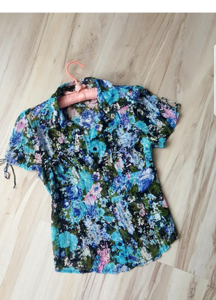 Блуза в цветах, летняя рубашка блуза легкая тонкая