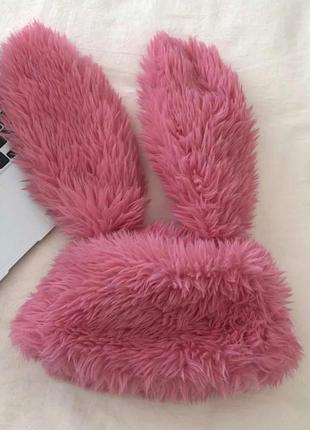 Шапка заєць (кролик) з вушками та куліскою рожева, унісекс wuke one size