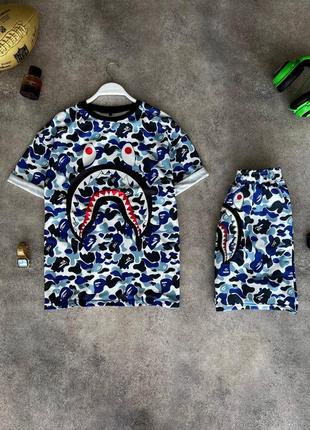 Чоловічий комплект bape / якісний комплект bape в синьому кольорі на літо2 фото