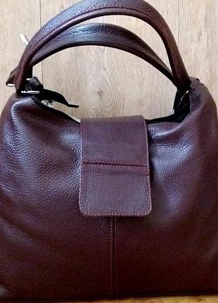 Женская сумка из натуральной мягкой кожи на два отделения марсала