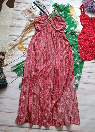 Розкішна літня бохо сукня плаття сарафан на тонких бретелях з розрізом6 фото