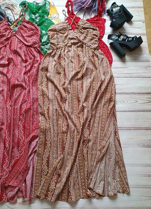 Легкое летнее платье сарафан бохо на тонких бретелях8 фото