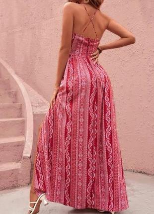 Розкішна літня бохо сукня плаття сарафан на тонких бретелях з розрізом10 фото