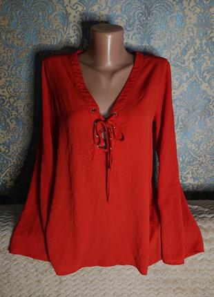 Женская морковная блуза со шнуровкой р.42/44 блузка блузочка