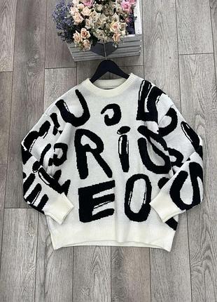 Свитер женский свободный с принтом теплый деми