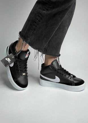 Женские кроссовки nike blazer high platform black/white