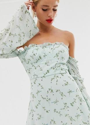 Платье миди в цветочный принт с открытыми плечами boohoo7 фото