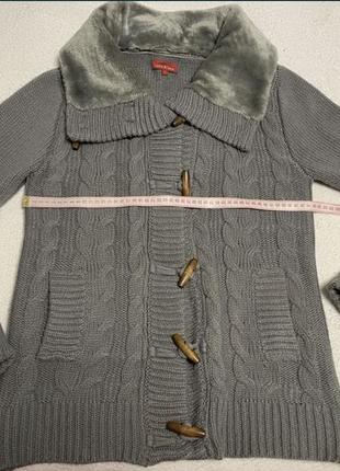 Кардиган вязаный вязаная кофта свитер с меховым воротником