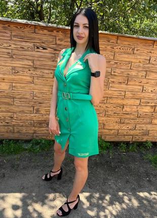 Женское зеленое платье сарафан на лето7 фото
