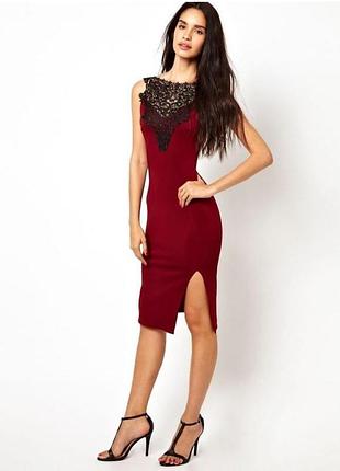 Бордовое платье миди с разрезом на ноге и кружевом платья бордо платье с разрезом на ноге 44 42 распродажа распродаж