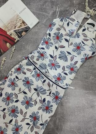 Костюм комплект набор двойка топ блуза юбка миди натуральный лен цветочный принт principles