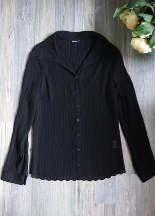 Женская черная блуза гофре р.46/48 блузка блузочка рубашка9 фото