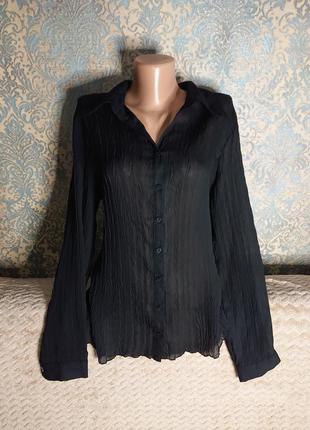 Женская черная блуза гофре р.46/48 блузка блузочка рубашка5 фото
