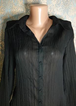 Женская черная блуза гофре р.46/48 блузка блузочка рубашка6 фото