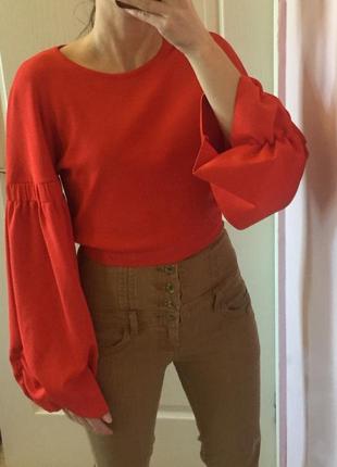 Zara вязаный укороченный свитер, объемные рукава, рукава буфы, топ-кроп, свитшот