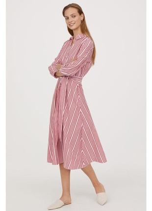 Плаття h&m у смужку червоне біле міді з рукавом 3/4 у дусі 70х