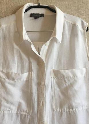Біла лляна з віскозою і бавовною сорочка без рукавів3 фото