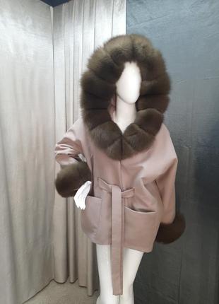 Изысканное женское кашемировое пончо, пальто с натуральным мехом финского песца 42-56 размеры2 фото