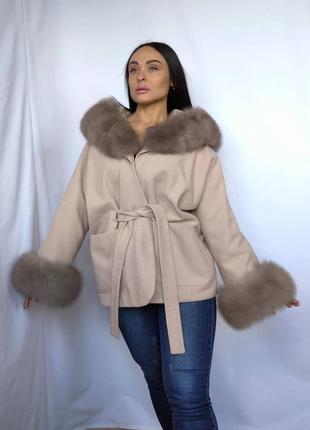 Изысканное женское кашемировое пончо, пальто с мехом финского песца, утепленное. 42-60 размеры8 фото