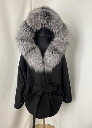 Женское изысканное пончо, черное пальто с финской чернобуркой, размеры 42-56