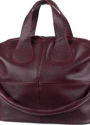 Вместительная женская сумка из натуральной зернистой кожи бордовый1 фото