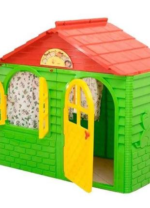 Детский пластиковый домик детский домик пластмассовой 02550/13  doloni для вулиці зелено-червоний1 фото