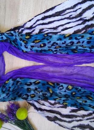 Модный стильный большой шарф/анималистический принт зебра и леопард/палантин снуд3 фото