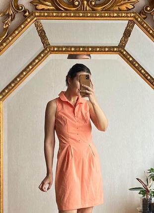 Mohito платье короткое платье мини воротничка пуговицы юбка тюльпан персиковая оранжевая текстурированная ткань