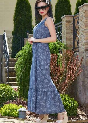 Платье женское натуральное стильное летнее синее из батиста3 фото
