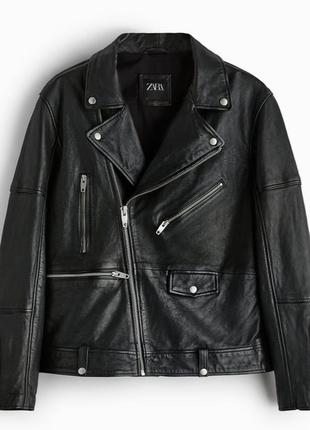 Шкіряна куртка zara  у байкерському стилі  чорного кольору2 фото