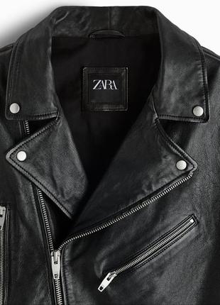 Шкіряна куртка zara  у байкерському стилі  чорного кольору8 фото