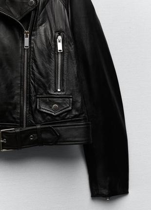 Шкіряна куртка косуха zara чорного кольору4 фото