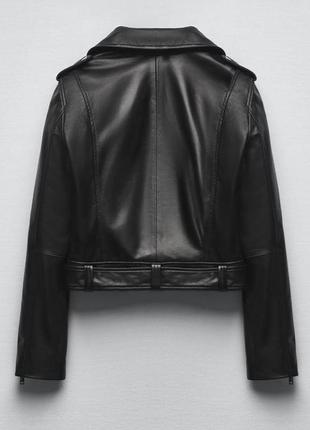 Шкіряна куртка косуха zara у байкерському стилі з блискавками5 фото